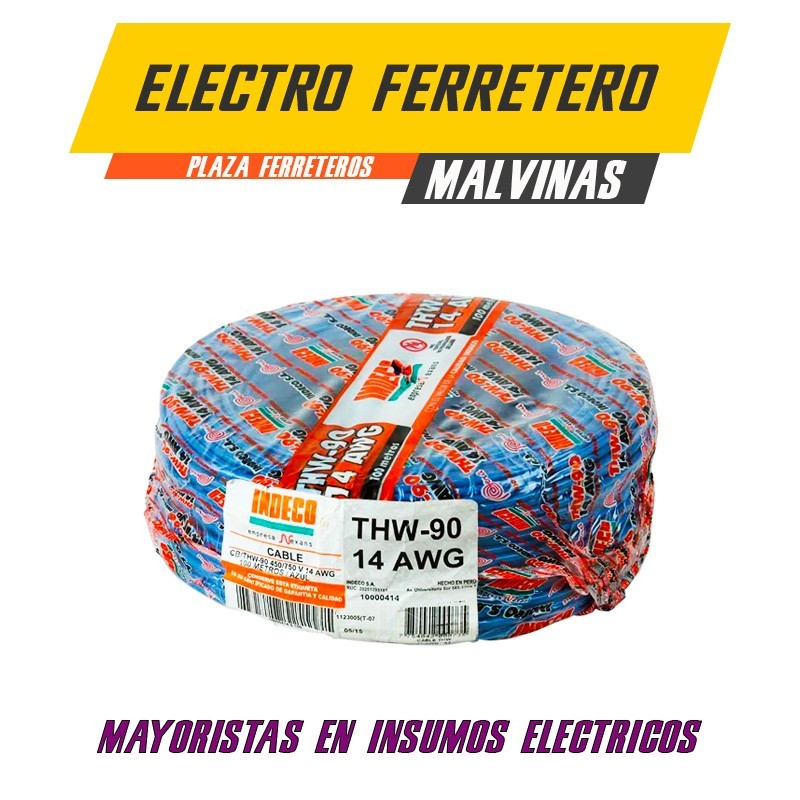 Cable THW-90+ 14AWG, 750V aislamiento PVC azul, clase 2 Cable THW-90+ 14AWG, 750V aislamiento PVC azul, clase 2